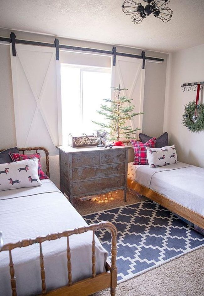Red Plaid Twin Bedroom