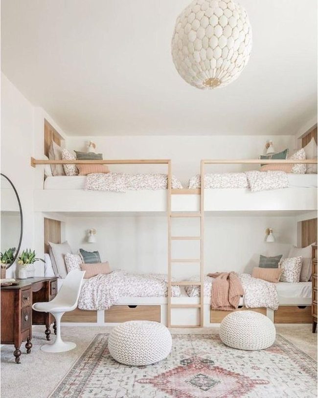 Pink And Gray Bunk Bedroom