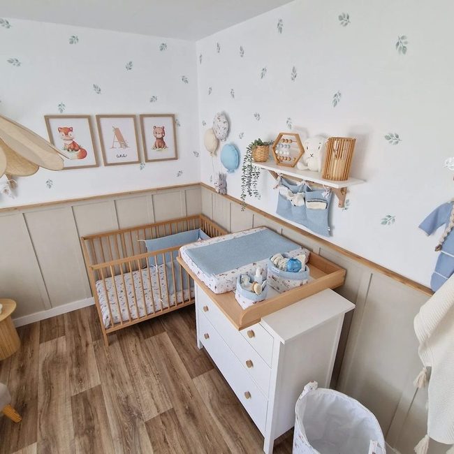Natural Wood And Soft Blue Nursery