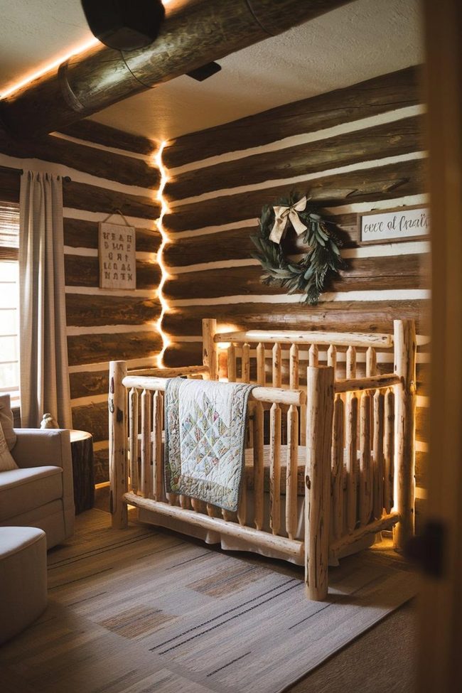 Nature-Inspired Wood Baby Crib Room