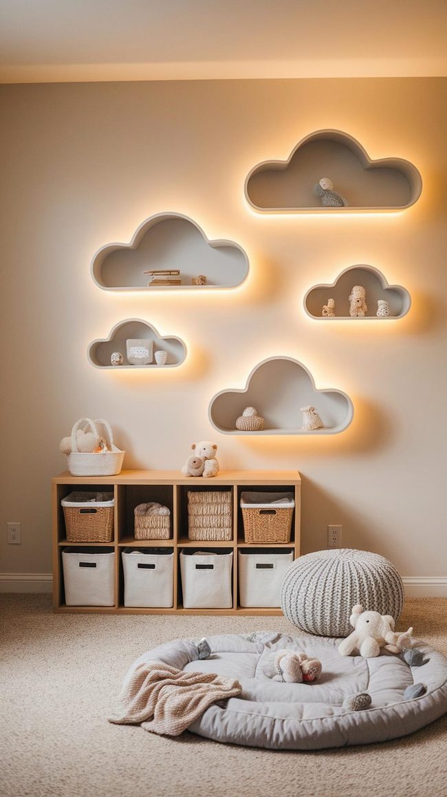 Cloud-Shaped Shelves With Soft Lighting