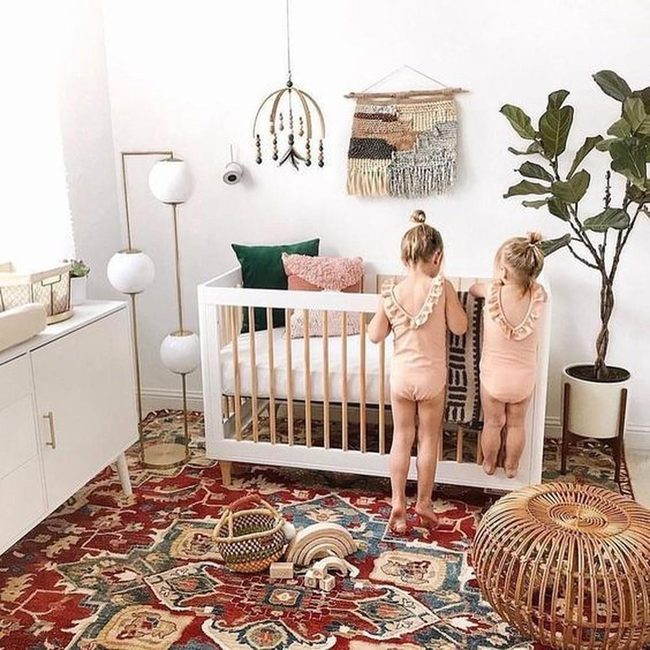 Patterned Rug Anchors Neutral Nursery