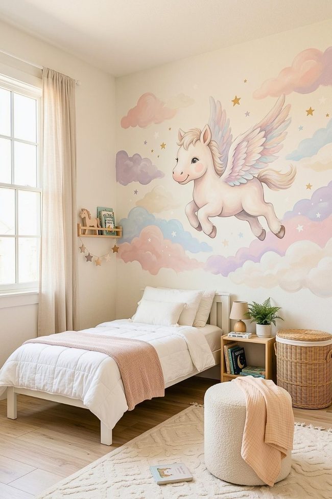 Pastel Unicorn Among Golden Stars