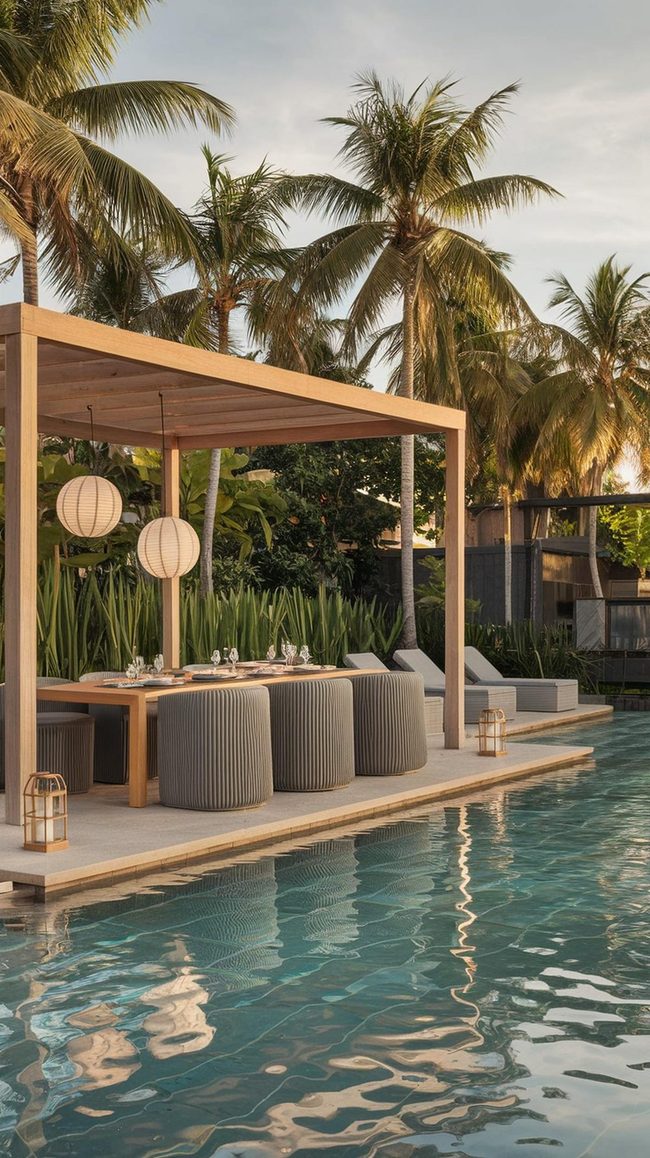 Floating Lanterns Pool Dining Oasis