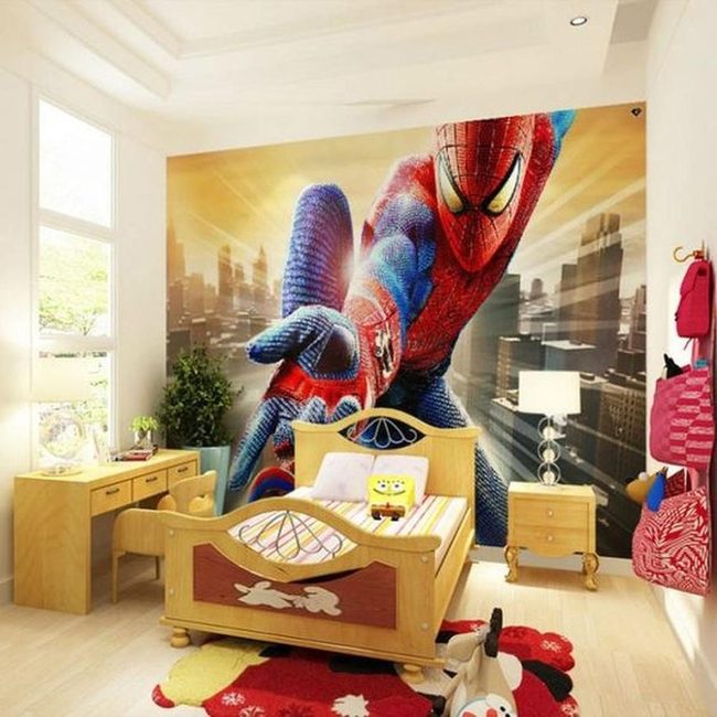 Spider-Man Bedroom With Natural Wood