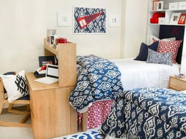 Blue White Red Bedroom