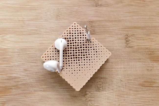 Beige Perforated Earphone Organizer