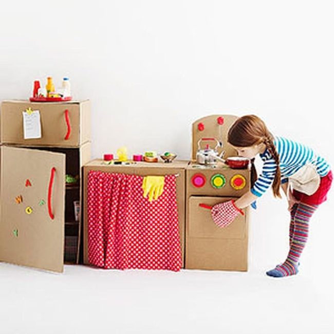 Red Cardboard Play Kitchen