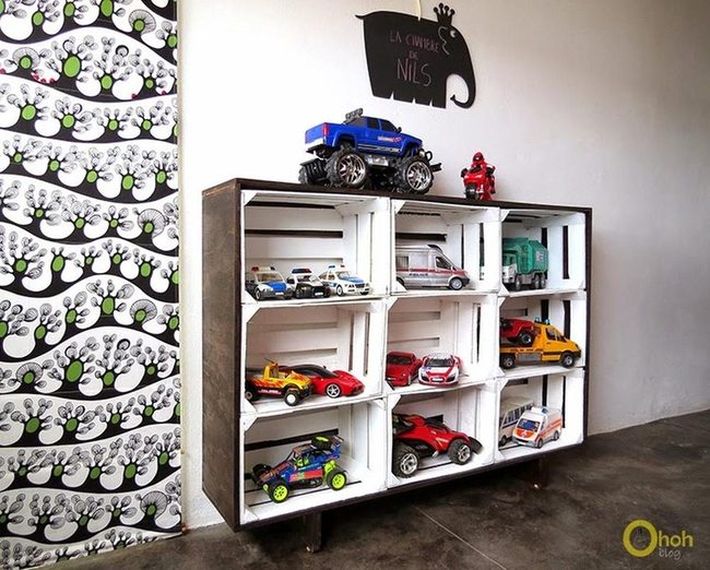 White Crate Shelves, Colorful Miniatures