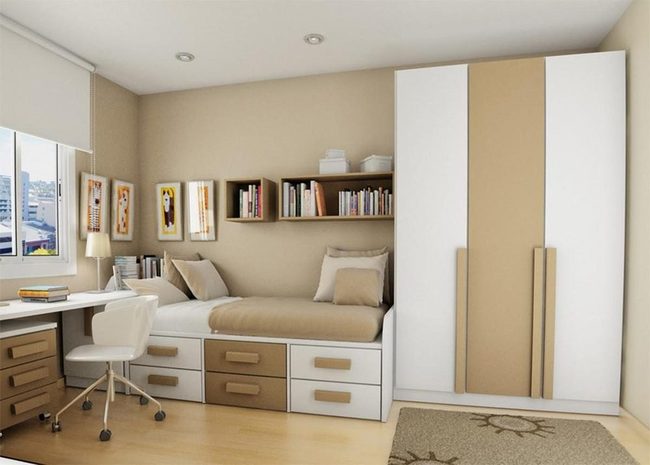 Beige Bedroom, Hidden Storage Solutions