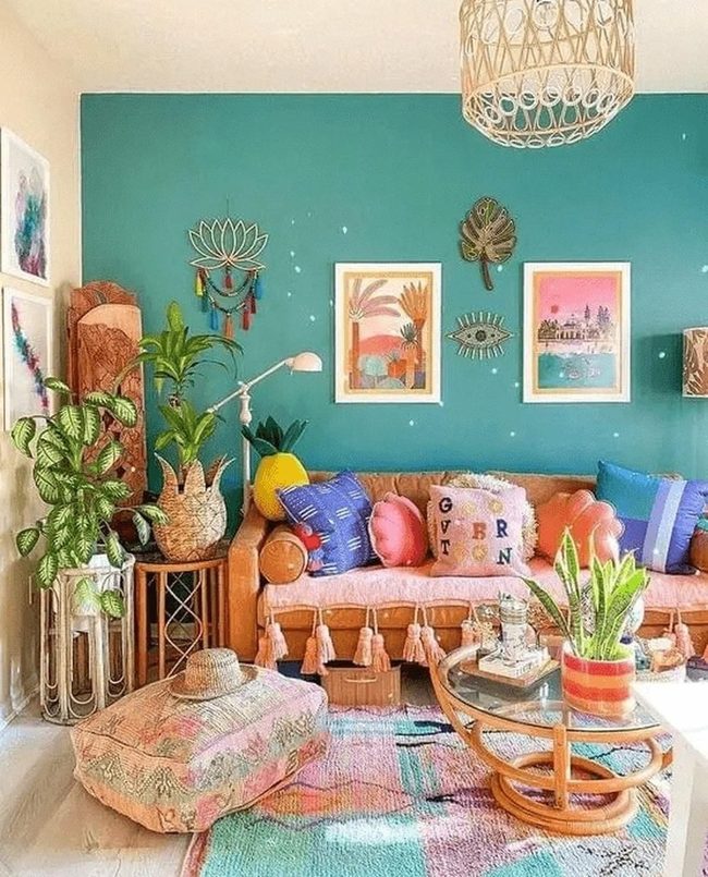 Deep Teal Walls, Peachy Comfort