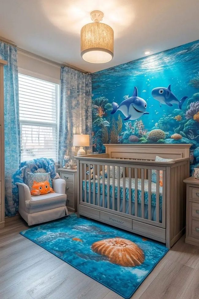 Deep Blue Ocean Nursery Murals