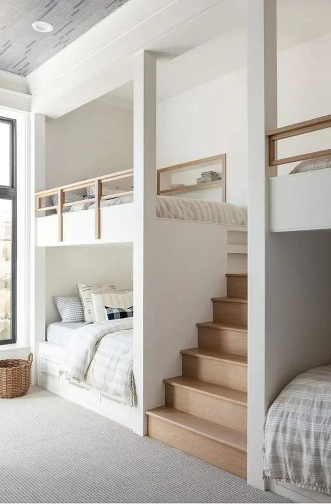 Wooden Bunk Beds, Bright White Walls