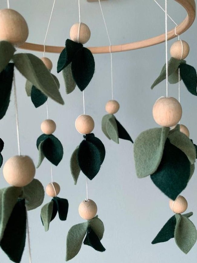 Green Leaf Wood Bead Mobile