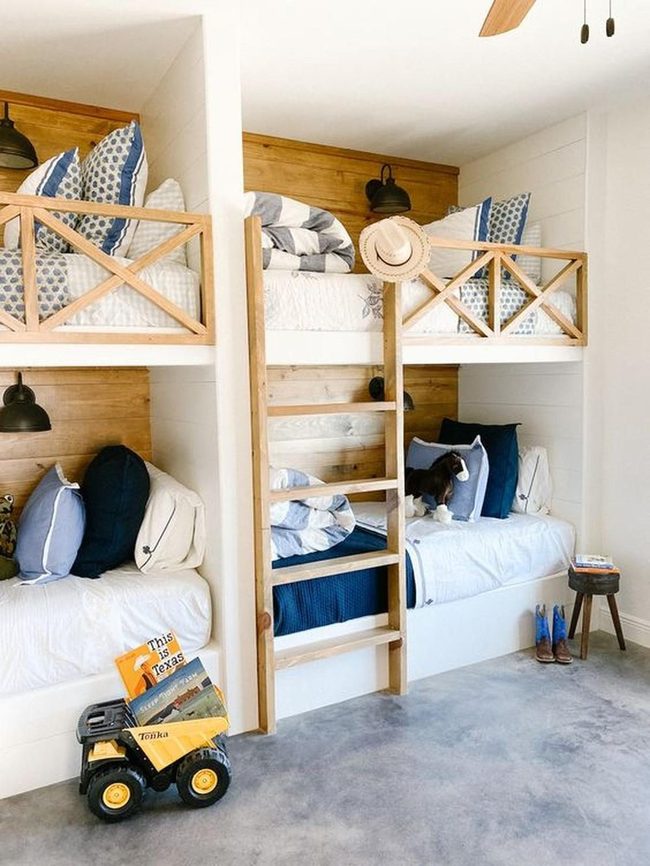 Light Wood Bunk Beds Blue