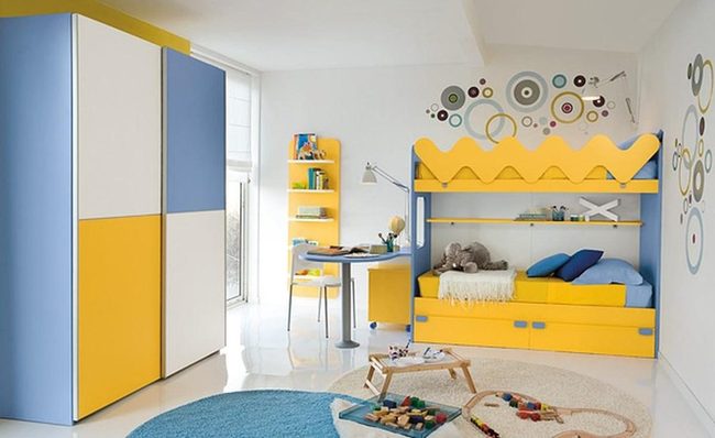 Yellow And Blue Kids Bedroom Waves