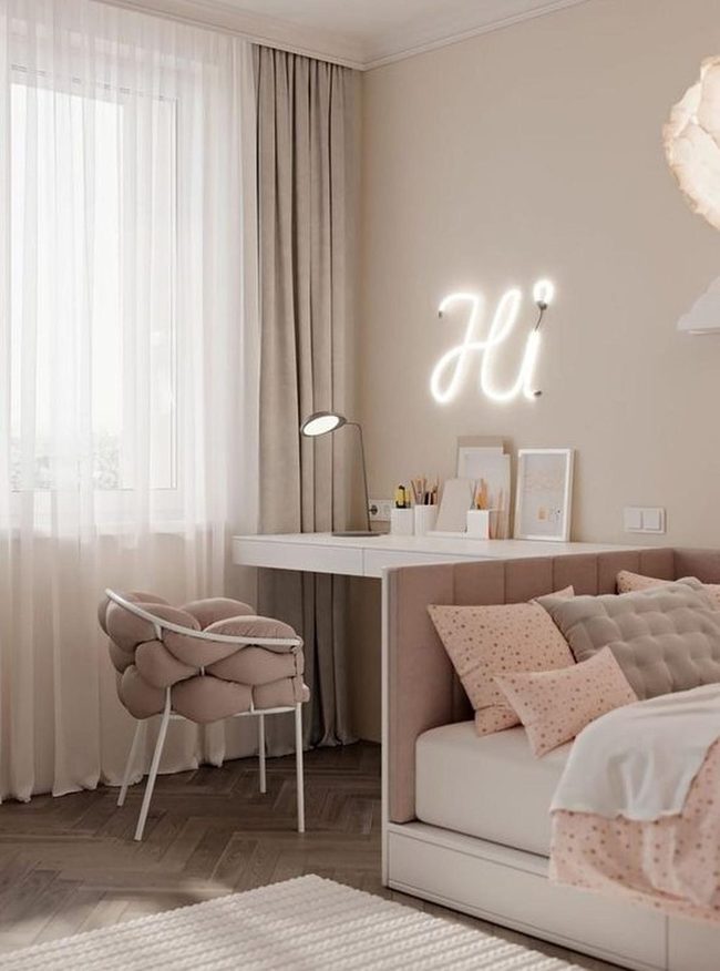 Sunlit Bedroom, Pink Accents