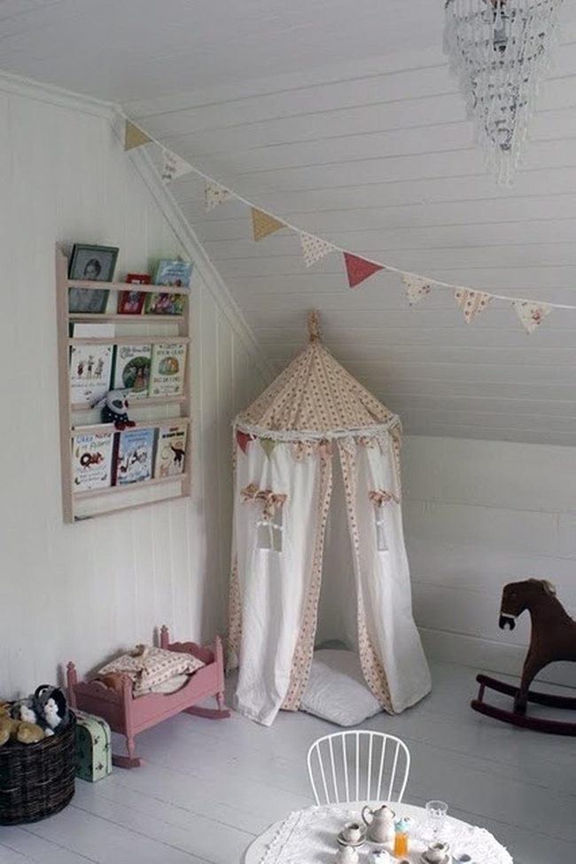 White Attic Bedroom With Tent