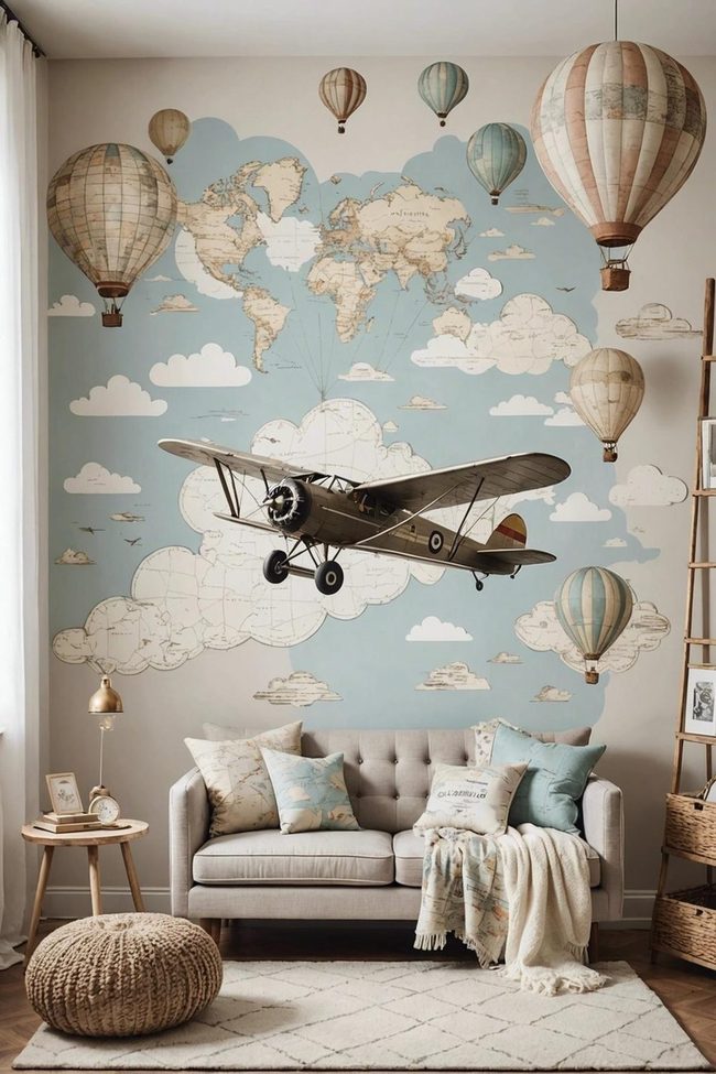 Faded Vintage Planes and Clouds