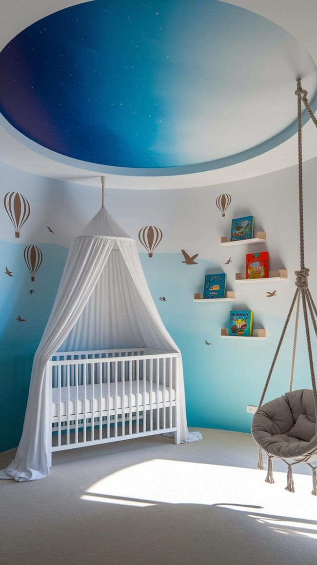 Sky Blue Nursery With Floating Balloons