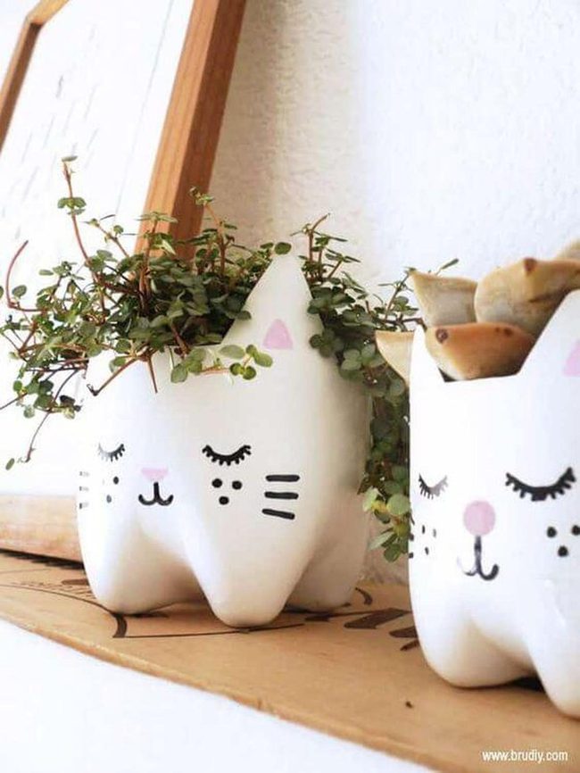 Cat-Shaped Bottle Planters