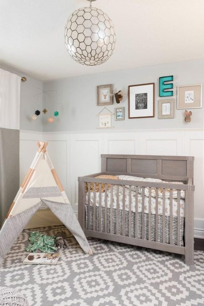 Gray Nursery With Honeycomb Light