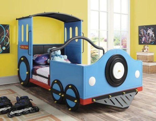 Yellow Room With Blue Train Bed