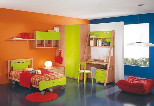 Orange And Blue Color Block Bedroom