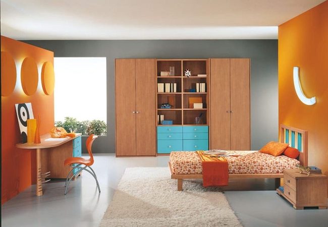 Orange Walls, Wooden Bed, Natural Light