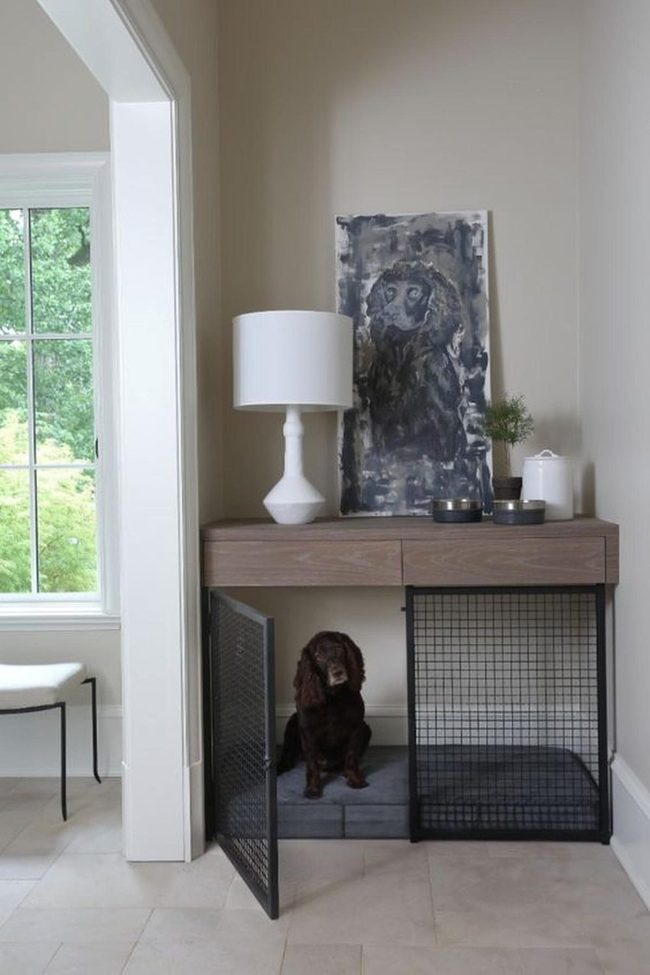 Dark Wood Console With Pet Crate Integration