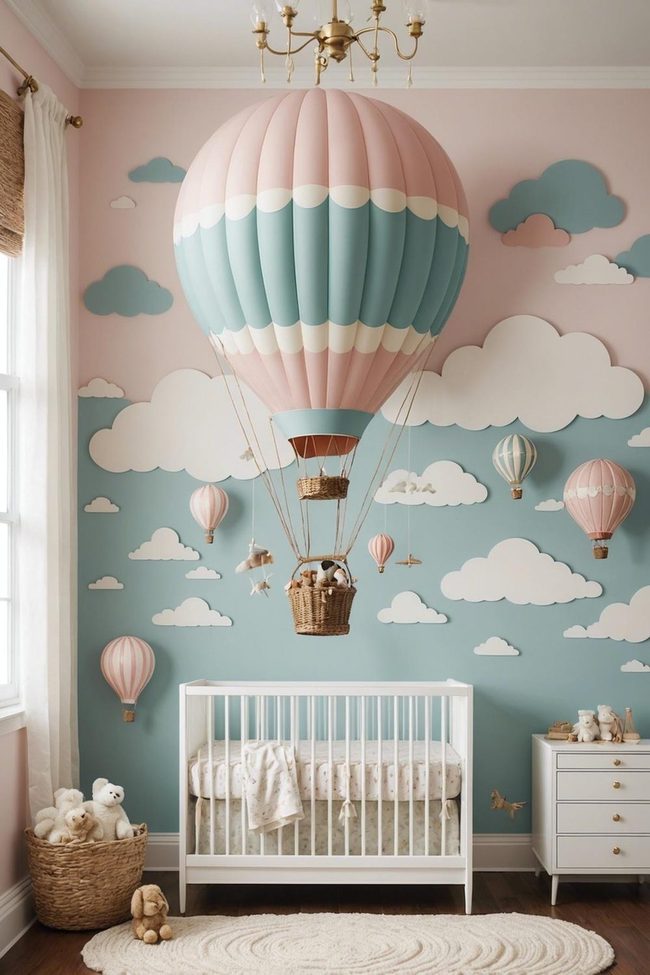 Pastel Balloons Floating Above Clouds
