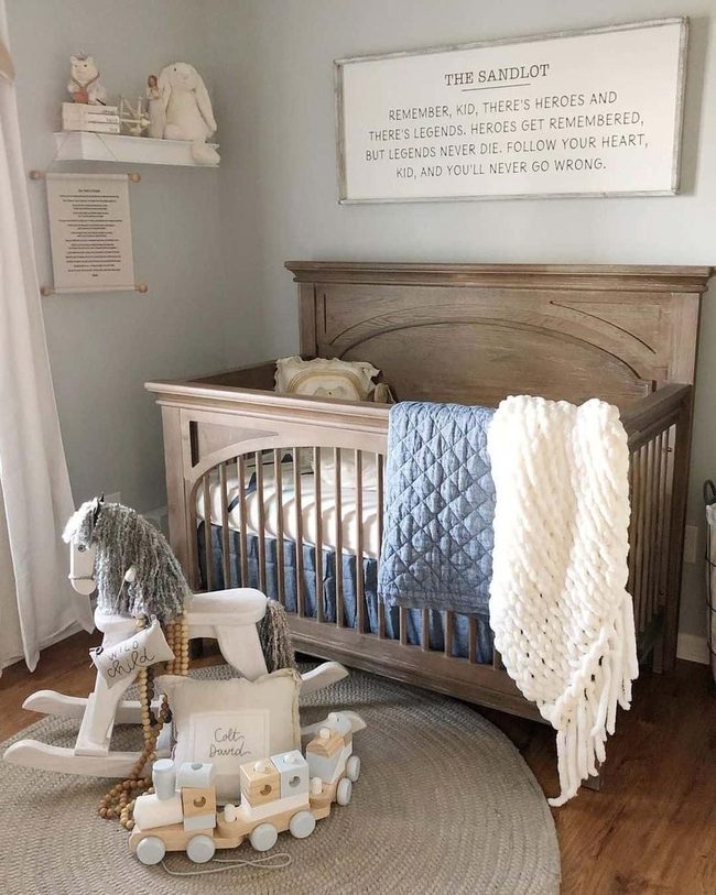 Grey Walls, Blue Crib, Wood