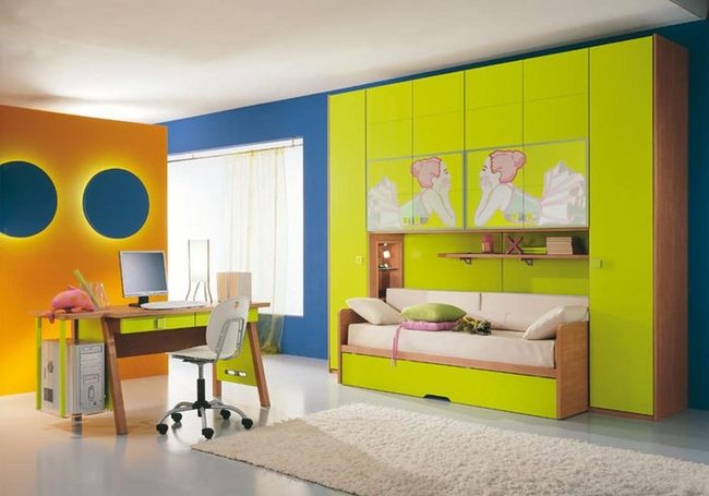 Blue, Yellow, Green Bedroom Space