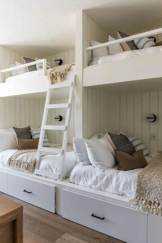 White Wooden Bunk Bed Bedroom