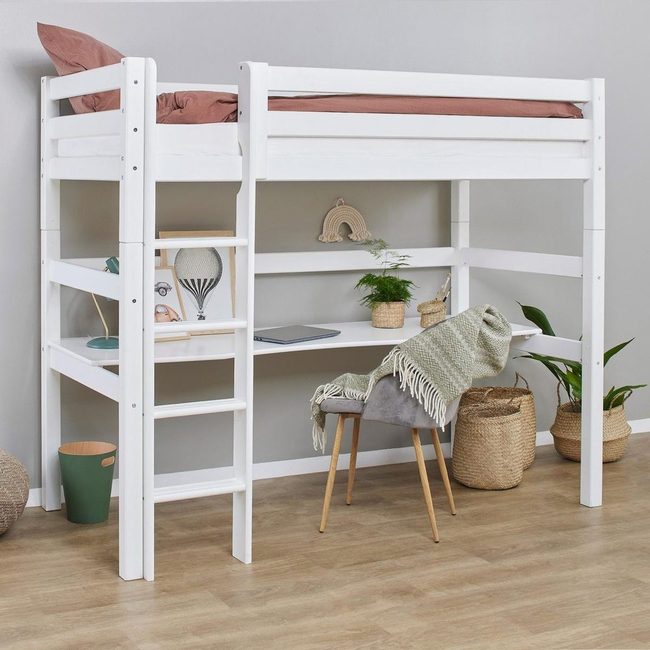White Loft Bed Workspace Combo
