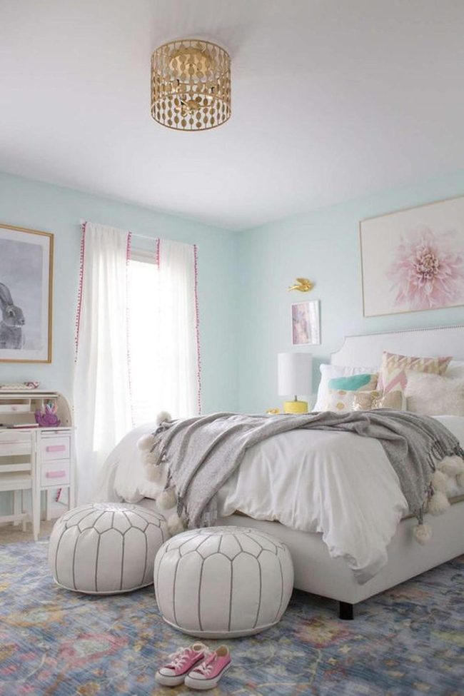 Gray Poufs On Patterned Rug