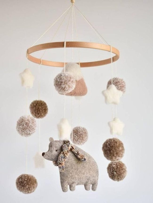 Cream Wool Bear Mobile