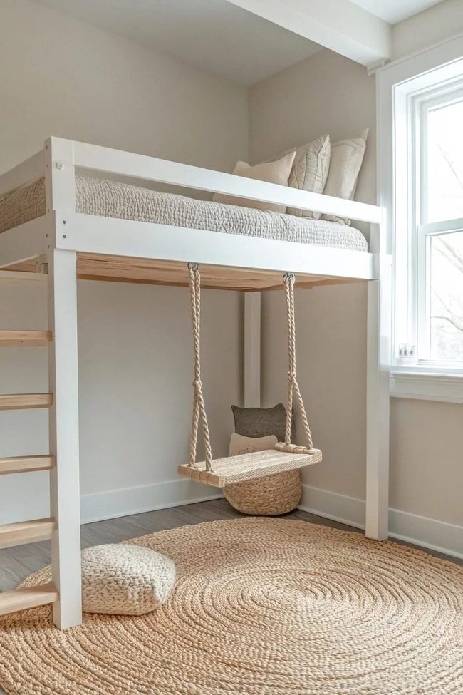 Lofted Bed With Swing Below