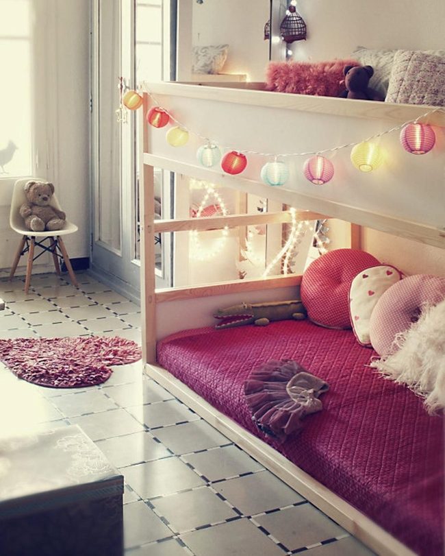 Red Quilted Bed, White Walls