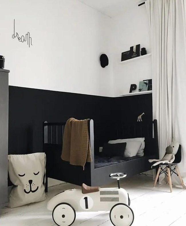 Monochrome Kids Room With Warm Accents