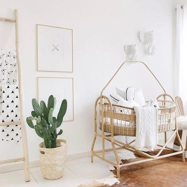 Wicker Bassinet, White Walls, Natural Light