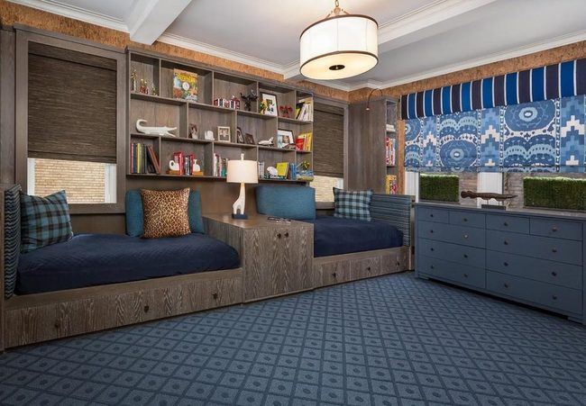 Navy Twin Beds, Wooden Warmth