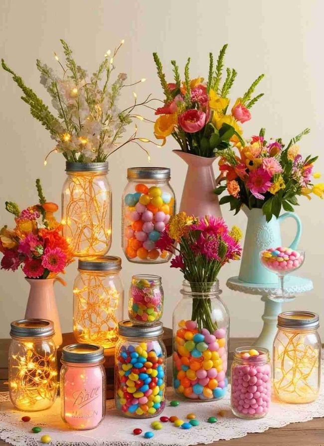 Clear Glass Jars With Fairy Lights
