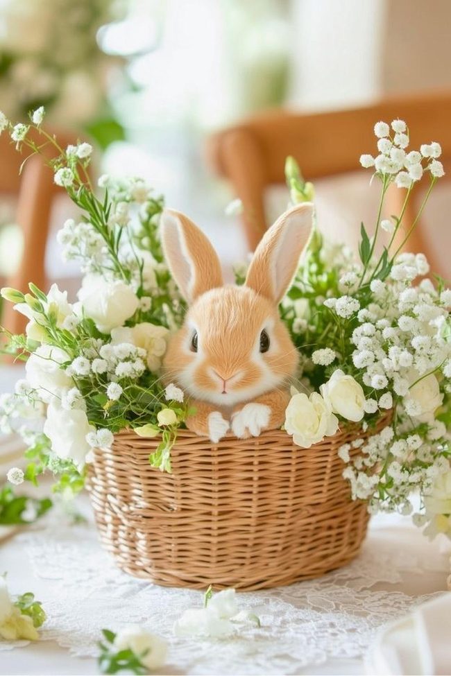 Bunny Sitting Spring Flower Basket