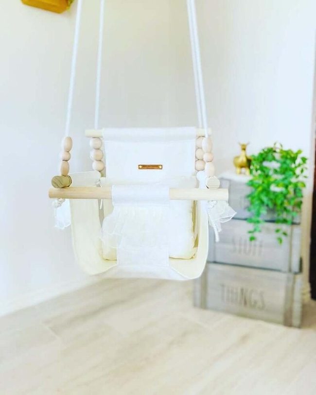 Wooden Baby Swing Natural Fabric