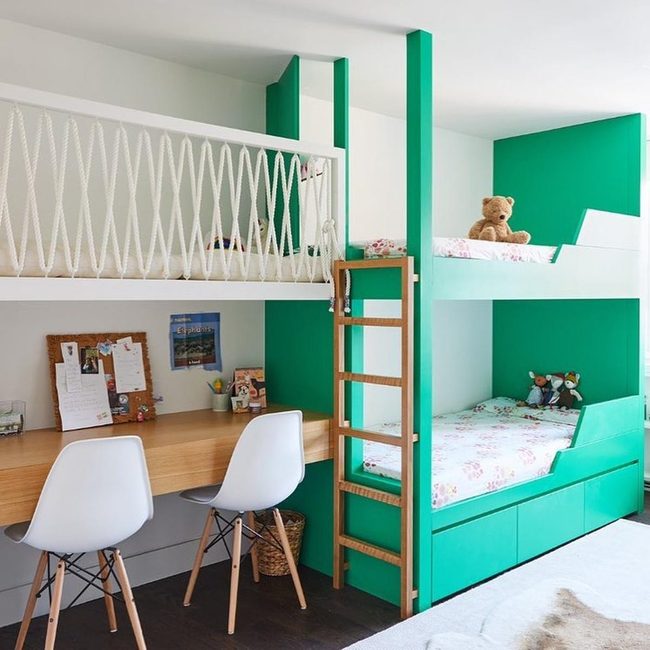 Green Loft With Built-In Study Desk