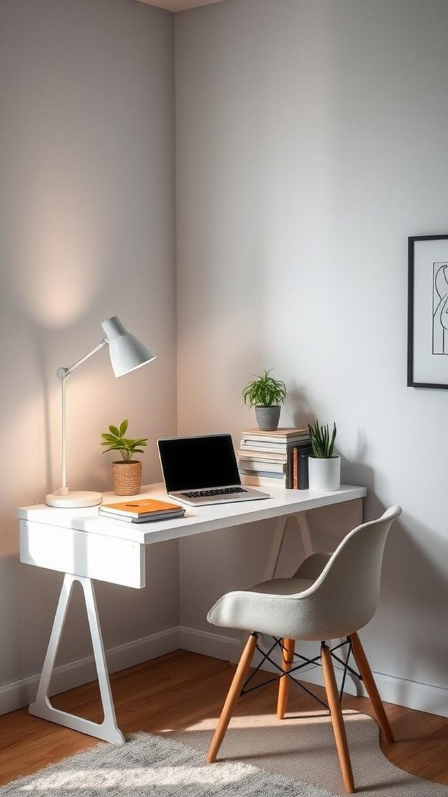 White Desk Workspace with Plant Accents