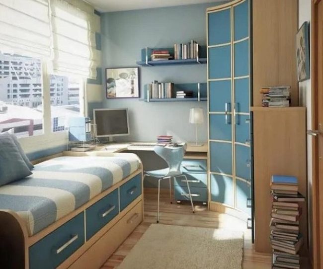 Blue Wood Bedroom Storage