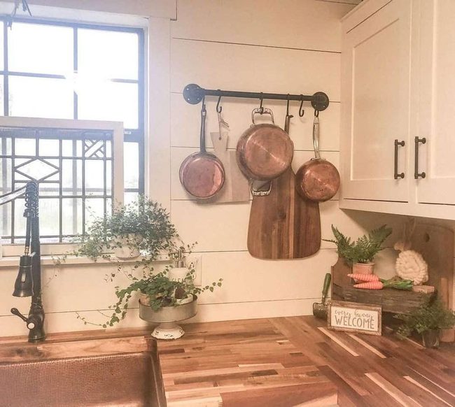 Copper Kitchenware Shiplap Kitchen