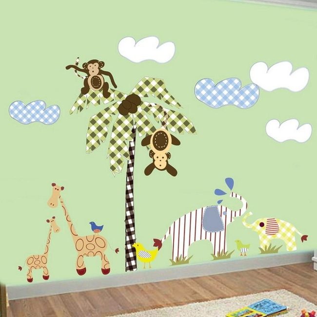 Jungle Animals On Light Green